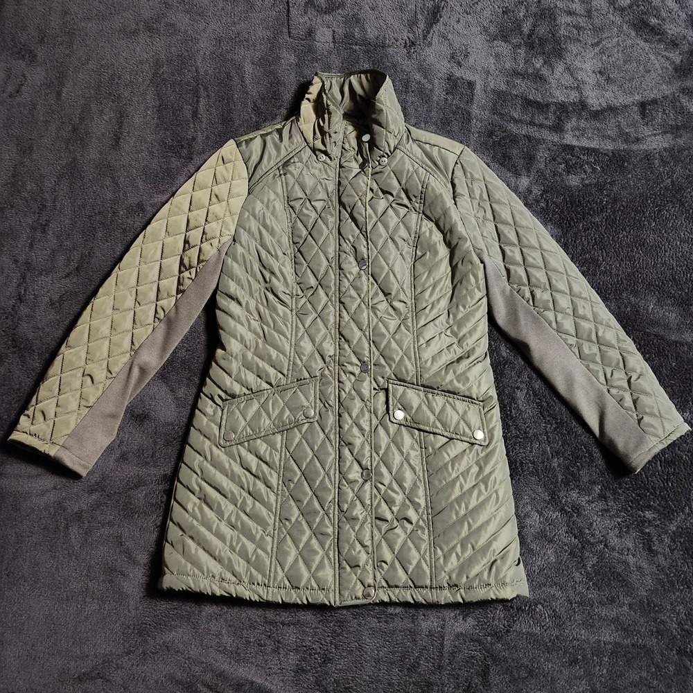 Sebby Collection Olive Green Quilted Barn Jacket Womens Small Snap Front 500535